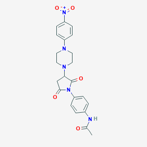 molecular formula C22H23N5O5 B304025 N-{4-[3-(4-{4-nitrophenyl}-1-piperazinyl)-2,5-dioxo-1-pyrrolidinyl]phenyl}acetamide 