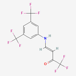 molecular formula C12H6F9NO B3040547 4-[3,5-Di(trifluoromethyl)anilino]-1,1,1-trifluorobut-3-en-2-one CAS No. 215654-85-6