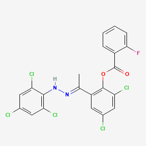 molecular formula C21H12Cl5FN2O2 B3040595 [2,4-Dichloro-6-[(E)-C-methyl-N-(2,4,6-trichloroanilino)carbonimidoyl]phenyl] 2-fluorobenzoate CAS No. 219499-08-8