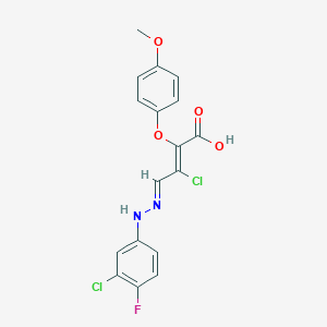 molecular formula C17H13Cl2FN2O4 B3040623 (E,4E)-3-Chloro-4-[(3-chloro-4-fluorophenyl)hydrazinylidene]-2-(4-methoxyphenoxy)but-2-enoic acid CAS No. 220088-47-1