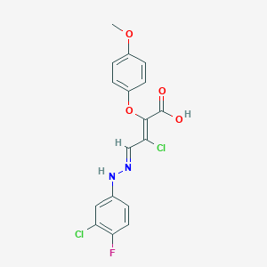 (E,4E)-3-Chloro-4-[(3-chloro-4-fluorophenyl)hydrazinylidene]-2-(4-methoxyphenoxy)but-2-enoic acid