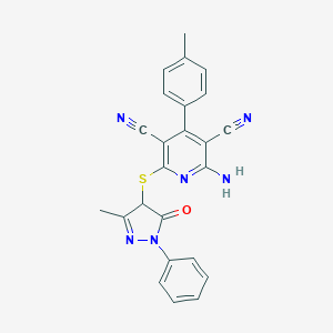 molecular formula C24H18N6OS B304064 2-amino-6-[(3-methyl-5-oxo-1-phenyl-4H-pyrazol-4-yl)sulfanyl]-4-(4-methylphenyl)pyridine-3,5-dicarbonitrile 