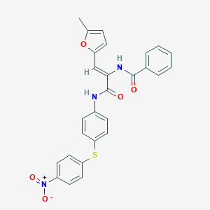 molecular formula C27H21N3O5S B304079 N-[1-{[4-({4-nitrophenyl}sulfanyl)anilino]carbonyl}-2-(5-methyl-2-furyl)vinyl]benzamide 