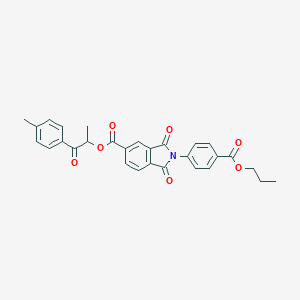 molecular formula C29H25NO7 B304085 1-Methyl-2-(4-methylphenyl)-2-oxoethyl 1,3-dioxo-2-[4-(propoxycarbonyl)phenyl]isoindoline-5-carboxylate 