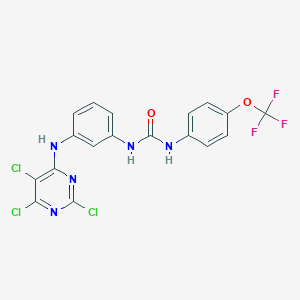molecular formula C18H11Cl3F3N5O2 B3040854 N-{3-[(2,5,6-trichloropyrimidin-4-yl)amino]phenyl}-N'-[4-(trifluoromethoxy)phenyl]urea CAS No. 244278-43-1