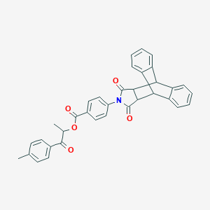 molecular formula C35H27NO5 B304087 1-(4-Methylphenyl)-1-oxopropan-2-yl 4-(16,18-dioxo-17-azapentacyclo[6.6.5.0~2,7~.0~9,14~.0~15,19~]nonadeca-2,4,6,9,11,13-hexaen-17-yl)benzoate (non-preferred name) 