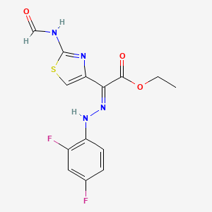 Ethyl (2E)-2-[(2,4-difluorophenyl)hydrazinylidene]-2-(2-formamido-1,3-thiazol-4-yl)acetate