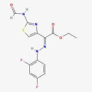 molecular formula C14H12F2N4O3S B3040870 Ethyl (2E)-2-[(2,4-difluorophenyl)hydrazinylidene]-2-(2-formamido-1,3-thiazol-4-yl)acetate CAS No. 245671-84-5