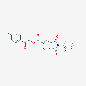 molecular formula C27H23NO5 B304089 1-Methyl-2-(4-methylphenyl)-2-oxoethyl 2-(2,4-dimethylphenyl)-1,3-dioxoisoindoline-5-carboxylate 