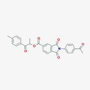 molecular formula C27H21NO6 B304090 1-Methyl-2-(4-methylphenyl)-2-oxoethyl 2-(4-acetylphenyl)-1,3-dioxoisoindoline-5-carboxylate 