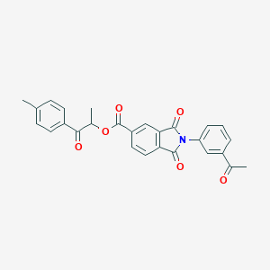 molecular formula C27H21NO6 B304094 1-Methyl-2-(4-methylphenyl)-2-oxoethyl 2-(3-acetylphenyl)-1,3-dioxoisoindoline-5-carboxylate 