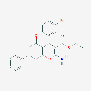 molecular formula C24H22BrNO4 B304096 ethyl 2-amino-4-(3-bromophenyl)-5-oxo-7-phenyl-5,6,7,8-tetrahydro-4H-chromene-3-carboxylate 