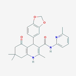 molecular formula C26H27N3O4 B304102 4-(1,3-benzodioxol-5-yl)-2,7,7-trimethyl-N-(6-methylpyridin-2-yl)-5-oxo-1,4,5,6,7,8-hexahydroquinoline-3-carboxamide 