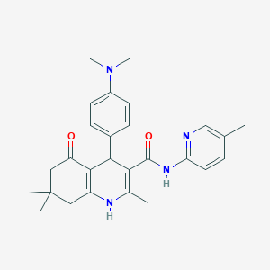 molecular formula C27H32N4O2 B304104 4-[4-(dimethylamino)phenyl]-2,7,7-trimethyl-N-(5-methyl-2-pyridinyl)-5-oxo-1,4,5,6,7,8-hexahydro-3-quinolinecarboxamide 