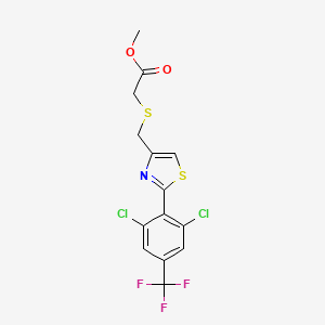 molecular formula C14H10Cl2F3NO2S2 B3041054 Methyl 2-[({2-[2,6-dichloro-4-(trifluoromethyl)phenyl]-1,3-thiazol-4-yl}methyl)thio]acetate CAS No. 259243-68-0