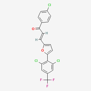 molecular formula C20H10Cl3F3O2 B3041057 1-(4-Chlorophenyl)-3-{5-[2,6-dichloro-4-(trifluoromethyl)phenyl]-2-furyl}prop-2-en-1-one CAS No. 259243-82-8