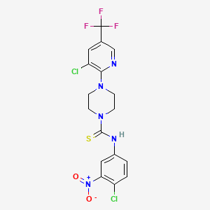 molecular formula C17H14Cl2F3N5O2S B3041089 N-(4-chloro-3-nitrophenyl)-4-[3-chloro-5-(trifluoromethyl)pyridin-2-yl]piperazine-1-carbothioamide CAS No. 260442-15-7