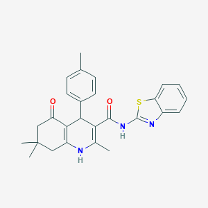 molecular formula C27H27N3O2S B304112 N-1,3-benzothiazol-2-yl-2,7,7-trimethyl-4-(4-methylphenyl)-5-oxo-1,4,5,6,7,8-hexahydroquinoline-3-carboxamide 