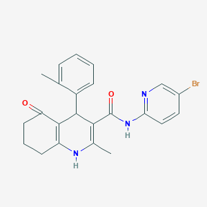 molecular formula C23H22BrN3O2 B304115 N-(5-bromopyridin-2-yl)-2-methyl-4-(2-methylphenyl)-5-oxo-1,4,5,6,7,8-hexahydroquinoline-3-carboxamide 