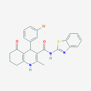 molecular formula C24H20BrN3O2S B304118 N-1,3-benzothiazol-2-yl-4-(3-bromophenyl)-2-methyl-5-oxo-1,4,5,6,7,8-hexahydroquinoline-3-carboxamide 