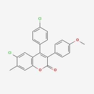 molecular formula C23H16Cl2O3 B3041213 6-Chloro-4-(4-chlorophenyl)-3-(4-methoxyphenyl)-7-methylchromen-2-one CAS No. 263364-80-3