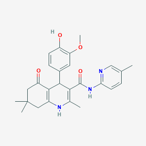 molecular formula C26H29N3O4 B304123 4-(4-hydroxy-3-methoxyphenyl)-2,7,7-trimethyl-N-(5-methyl-2-pyridinyl)-5-oxo-1,4,5,6,7,8-hexahydro-3-quinolinecarboxamide 