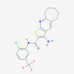 molecular formula C20H17ClF3N3OS B304124 3-amino-N-[2-chloro-5-(trifluoromethyl)phenyl]-6,7,8,9-tetrahydro-5H-cyclohepta[b]thieno[3,2-e]pyridine-2-carboxamide 