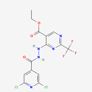 molecular formula C14H10Cl2F3N5O3 B3041268 Ethyl 4-{2-[(2,6-dichloro-4-pyridyl)carbonyl]hydrazino}-2-(trifluoromethyl)pyrimidine-5-carboxylate CAS No. 264225-78-7