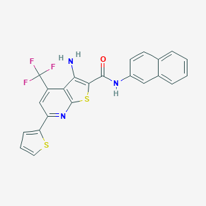 molecular formula C23H14F3N3OS2 B304127 3-amino-N-(2-naphthyl)-6-(2-thienyl)-4-(trifluoromethyl)thieno[2,3-b]pyridine-2-carboxamide 