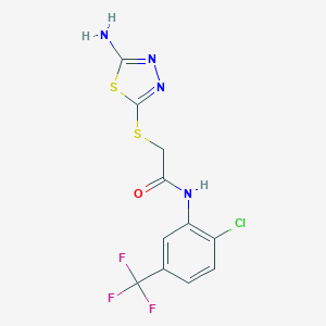 molecular formula C11H8ClF3N4OS2 B304132 2-[(5-amino-1,3,4-thiadiazol-2-yl)sulfanyl]-N-[2-chloro-5-(trifluoromethyl)phenyl]acetamide 