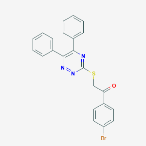 molecular formula C23H16BrN3OS B304133 1-(4-Bromophenyl)-2-[(5,6-diphenyl-1,2,4-triazin-3-yl)sulfanyl]ethanone 