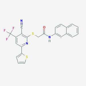 molecular formula C23H14F3N3OS2 B304134 2-{[3-cyano-6-(2-thienyl)-4-(trifluoromethyl)-2-pyridinyl]sulfanyl}-N-(2-naphthyl)acetamide 
