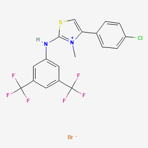molecular formula C18H12BrClF6N2S B3041343 4-(4-Chlorophenyl)-2-[3,5-di(trifluoromethyl)anilino]-3-methyl-1,3-thiazol-3-ium bromide CAS No. 282538-99-2