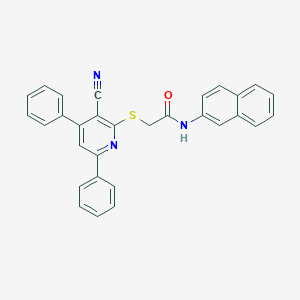 molecular formula C30H21N3OS B304135 2-[(3-cyano-4,6-diphenyl-2-pyridinyl)sulfanyl]-N-(2-naphthyl)acetamide 