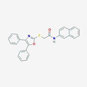 molecular formula C27H20N2O2S B304136 2-[(4,5-diphenyl-1,3-oxazol-2-yl)sulfanyl]-N-(2-naphthyl)acetamide 
