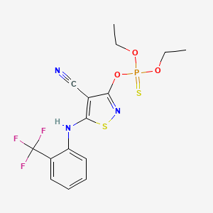 molecular formula C15H15F3N3O3PS2 B3041396 3-[(Diethoxyphosphorothioyl)oxy]-5-[2-(trifluoromethyl)anilino]isothiazole-4-carbonitrile CAS No. 287196-93-4