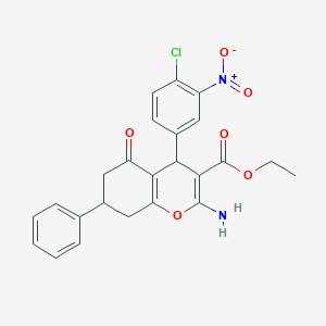 molecular formula C24H21ClN2O6 B304142 ethyl 2-amino-4-(4-chloro-3-nitrophenyl)-5-oxo-7-phenyl-5,6,7,8-tetrahydro-4H-chromene-3-carboxylate 