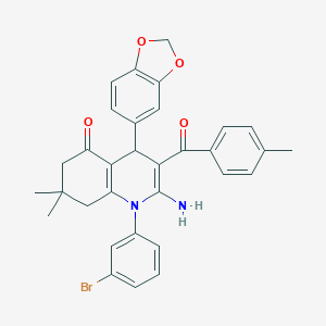 molecular formula C32H29BrN2O4 B304144 2-amino-4-(1,3-benzodioxol-5-yl)-1-(3-bromophenyl)-7,7-dimethyl-3-(4-methylbenzoyl)-6,8-dihydro-4H-quinolin-5-one 
