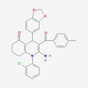 molecular formula C30H25ClN2O4 B304148 2-amino-4-(1,3-benzodioxol-5-yl)-1-(2-chlorophenyl)-3-(4-methylbenzoyl)-4,6,7,8-tetrahydroquinolin-5-one 
