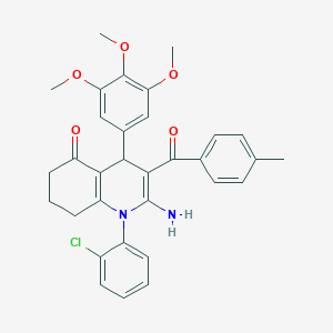 2-amino-1-(2-chlorophenyl)-3-(4-methylbenzoyl)-4-(3,4,5-trimethoxyphenyl)-4,6,7,8-tetrahydroquinolin-5-one