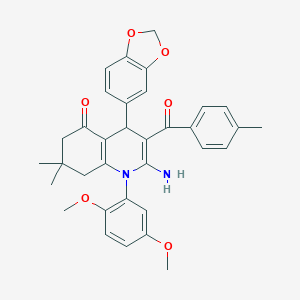 molecular formula C34H34N2O6 B304151 2-amino-4-(1,3-benzodioxol-5-yl)-1-(2,5-dimethoxyphenyl)-7,7-dimethyl-3-(4-methylbenzoyl)-6,8-dihydro-4H-quinolin-5-one 