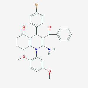 molecular formula C30H27BrN2O4 B304152 2-amino-3-benzoyl-4-(4-bromophenyl)-1-(2,5-dimethoxyphenyl)-4,6,7,8-tetrahydroquinolin-5-one 