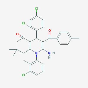 molecular formula C32H29Cl3N2O2 B304153 2-amino-1-(3-chloro-2-methylphenyl)-4-(2,4-dichlorophenyl)-7,7-dimethyl-3-(4-methylbenzoyl)-6,8-dihydro-4H-quinolin-5-one 