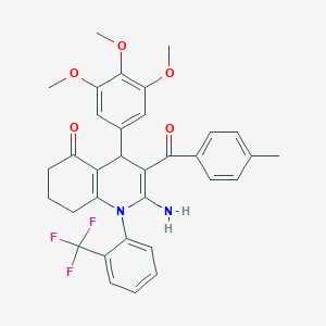 molecular formula C33H31F3N2O5 B304159 2-amino-3-(4-methylbenzoyl)-1-[2-(trifluoromethyl)phenyl]-4-(3,4,5-trimethoxyphenyl)-4,6,7,8-tetrahydroquinolin-5-one 