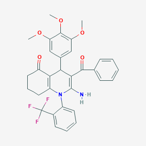molecular formula C32H29F3N2O5 B304160 2-amino-3-benzoyl-1-[2-(trifluoromethyl)phenyl]-4-(3,4,5-trimethoxyphenyl)-4,6,7,8-tetrahydroquinolin-5-one 