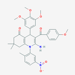 2-amino-3-(4-methoxybenzoyl)-7,7-dimethyl-1-(2-methyl-5-nitrophenyl)-4-(3,4,5-trimethoxyphenyl)-6,8-dihydro-4H-quinolin-5-one