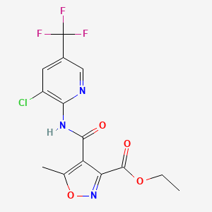 molecular formula C14H11ClF3N3O4 B3041676 Ethyl 4-({[3-chloro-5-(trifluoromethyl)-2-pyridinyl]amino}carbonyl)-5-methyl-3-isoxazolecarboxylate CAS No. 338397-35-6