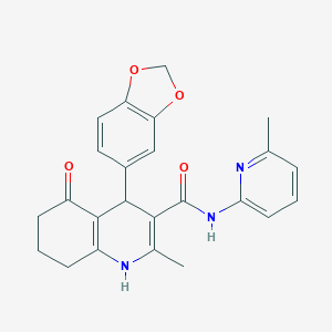 molecular formula C24H23N3O4 B304170 4-(1,3-benzodioxol-5-yl)-2-methyl-N-(6-methyl-2-pyridinyl)-5-oxo-1,4,5,6,7,8-hexahydro-3-quinolinecarboxamide 