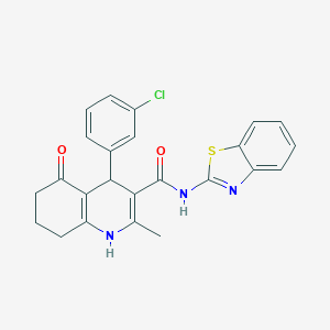 molecular formula C24H20ClN3O2S B304174 N-1,3-benzothiazol-2-yl-4-(3-chlorophenyl)-2-methyl-5-oxo-1,4,5,6,7,8-hexahydroquinoline-3-carboxamide 