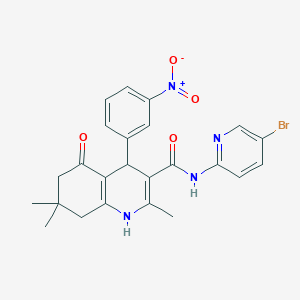 molecular formula C24H23BrN4O4 B304178 N-(5-bromo-2-pyridinyl)-2,7,7-trimethyl-4-(3-nitrophenyl)-5-oxo-1,4,5,6,7,8-hexahydro-3-quinolinecarboxamide 